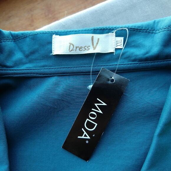 MoDa of New York Turquoise Retro Style Wrap Dress XL new w/imperfection DressV - Picture 9 of 16